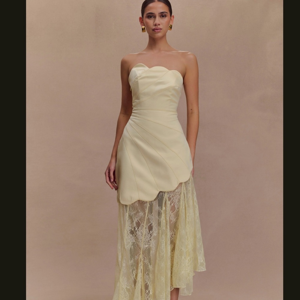 Aleena Satin And Lace Maxi Dress - Lemon